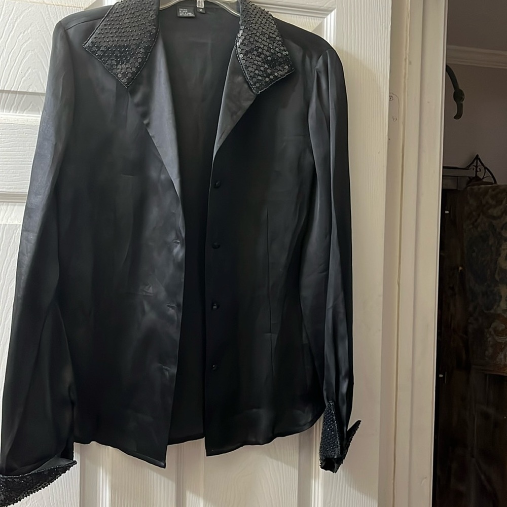 Sequin black button down. Can use as a jacket too.